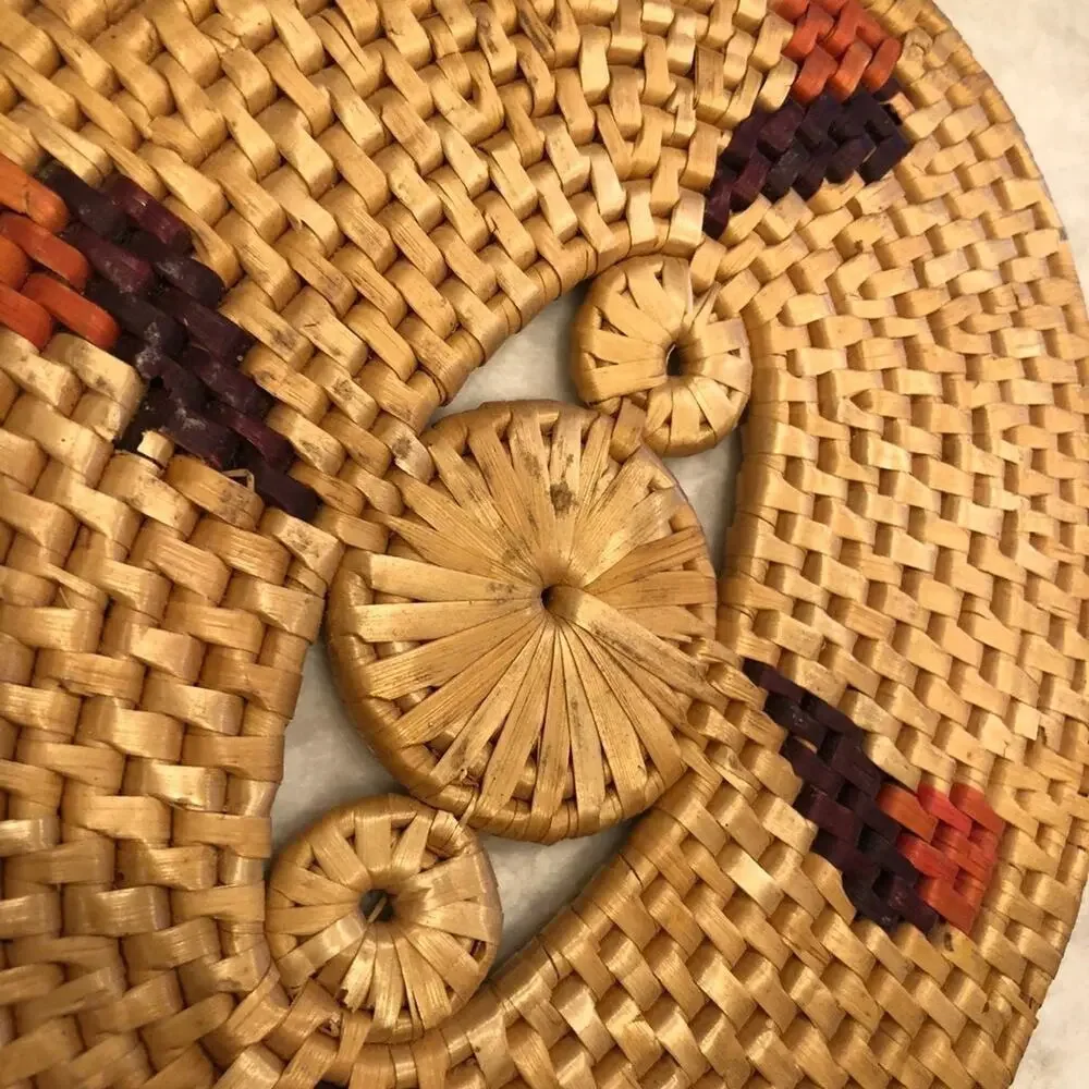 Vintage Woven trivet flat basket wall decor native